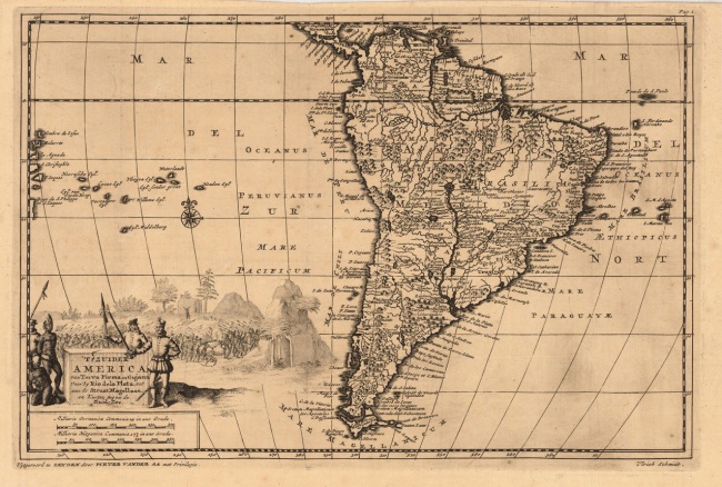 1706 Van der Aa, Pieter - Zuider America van Terra Firnia en Gujana voorbij Rio de la Plata, tot aan de Straat Magellaan, en kusten tegen de Zuidzee