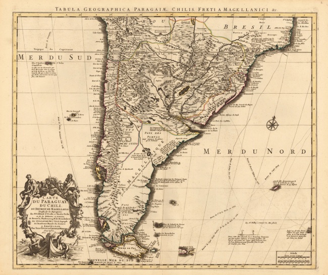 1755 Covens, I. & Mortier, Cornelius - Tabula Geographica Paragaiae, Chilis, Freti a Magellanici